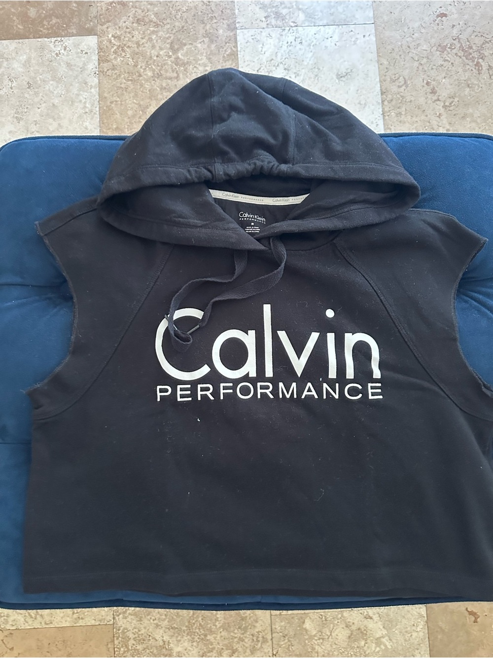Calvin Klein Black Sleeveless Hoodie with White Logo